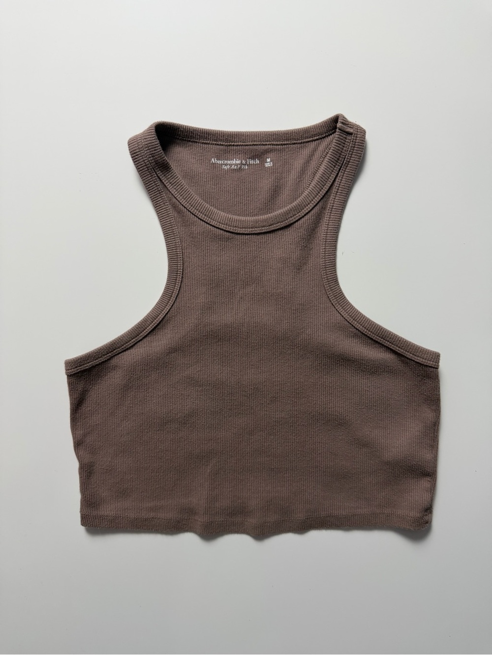 Abercrombie & Fitch Soft Rib Racerback Cropped Tank, Brown, Size M
